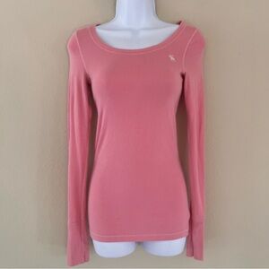 Abercrombie Fitch Womens Vintage Y2K Top Sz Small Stretch Long Sleeve Pink Logo